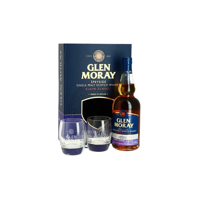 Whisky Glen Moray "Port Cask Finish" Ecosse en coffret 2 verres